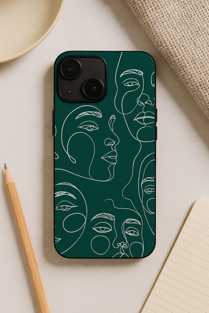 Line Art Lady  Premium Glass Back Cover For iPhone 11,12,13,14,15,16 Models