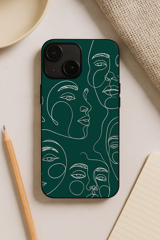 Line Art Lady  Premium Glass Back Cover For iPhone 11,12,13,14,15,16 Models