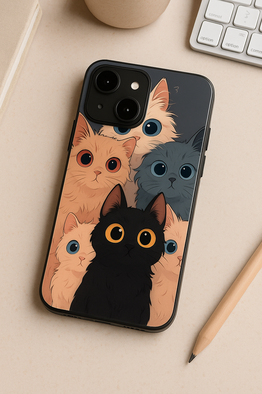 Kitty Mania  Premium Glass Back Cover For iPhone 11,12,13,14,15,16 Models