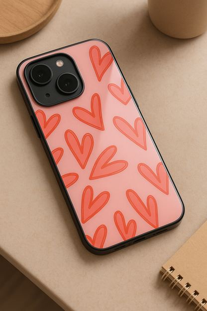 Love Doodles  Premium Glass Back Cover For iPhone 11,12,13,14,15,16 Models