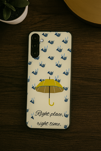 HIMYM Right Place Right Time Premium Glass Back Cover For Galaxy S, A, M & F Series