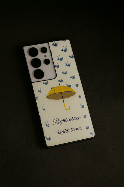 HIMYM Right Place Right Time Premium Glass Back Cover For Galaxy S, A, M & F Series