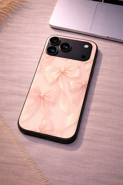 Silky Bows Sketch Premium Glass Back Cover For iPhone 11,12,13,14,15,16,17 Models