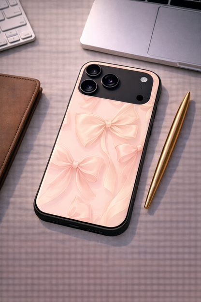 Silky Bows Sketch Premium Glass Back Cover For iPhone 11,12,13,14,15,16,17 Models