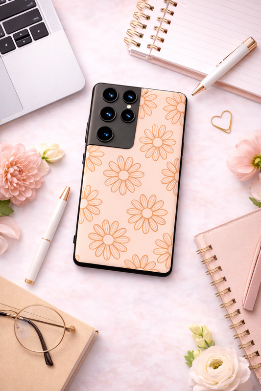 Sketch Petals Premium Glass Back Cover For Galaxy S, A, M & F Series