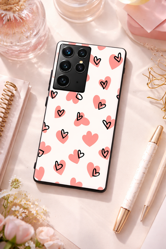 Benji Hearts Premium Glass Back Cover For Galaxy S, A, M & F Series