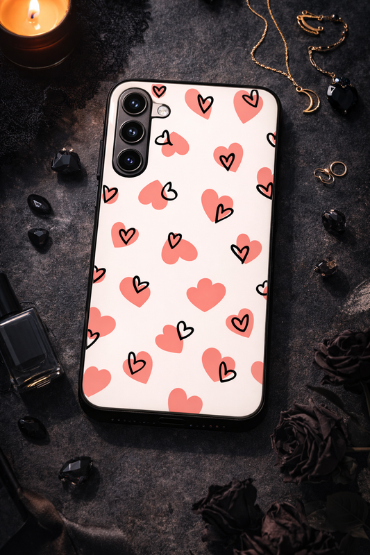 Benji Hearts Premium Glass Back Cover For Galaxy S, A, M & F Series