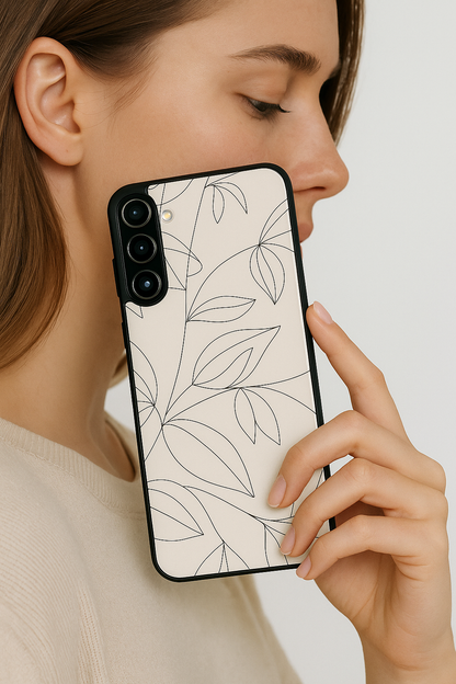 Petal Sketch Premium Glass Back Cover For Galaxy S22, S23, S24, S25 Models