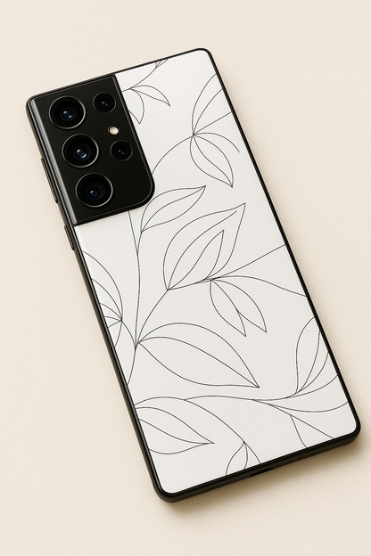 Petal Sketch Premium Glass Back Cover For Galaxy S22, S23, S24, S25 Models