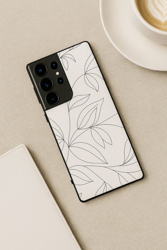 Petal Sketch Premium Glass Back Cover For Galaxy S22, S23, S24, S25 Models