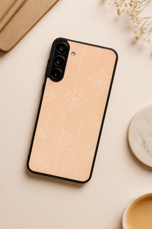 Floral Minimal Line Pattern Premium Glass Back Cover For Galaxy S22, S23, S24, S25 Models