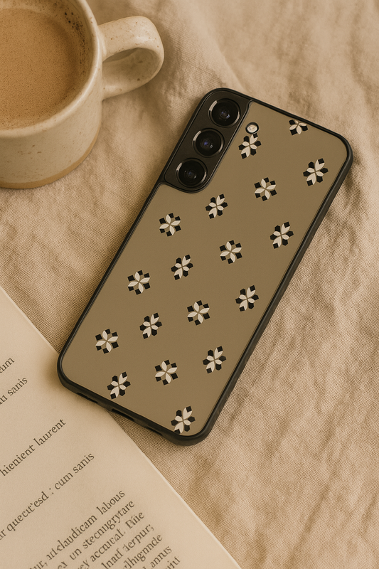 Aesthetic Floral Grid Premium Glass Back Cover For Galaxy S22, S23, S24, S25 Models