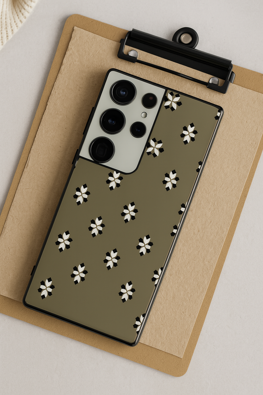 Aesthetic Floral Grid Premium Glass Back Cover For Galaxy S22, S23, S24, S25 Models