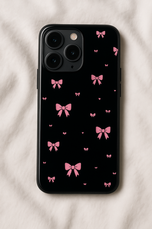 Dark Aesthetic Bows Bow Premium Glass Back Cover For iPhone 11,12,13,14,15,16 Models