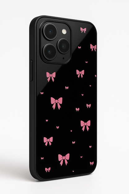 Dark Aesthetic Bows Bow Premium Glass Back Cover For iPhone 11,12,13,14,15,16 Models