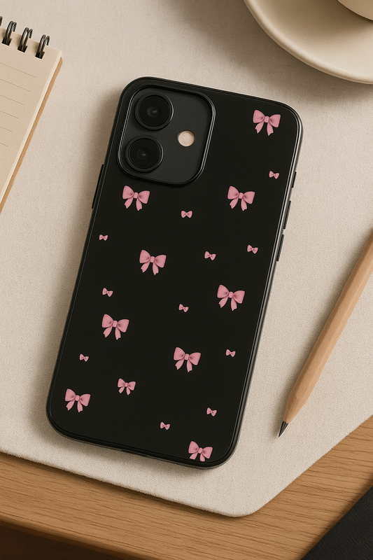 Dark Aesthetic Bows Bow Premium Glass Back Cover For iPhone 11,12,13,14,15,16 Models