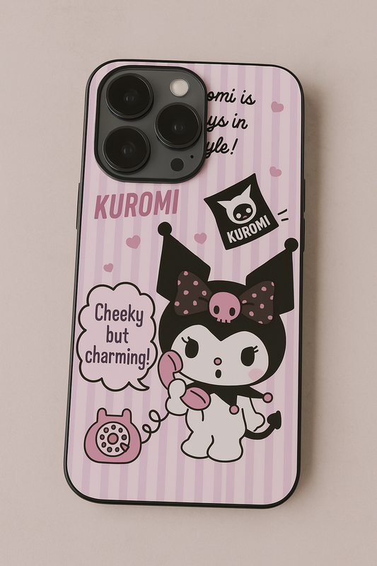 Kuromi Cat Premium Glass Back Cover For iPhone 11,12,13,14,15,16 Models