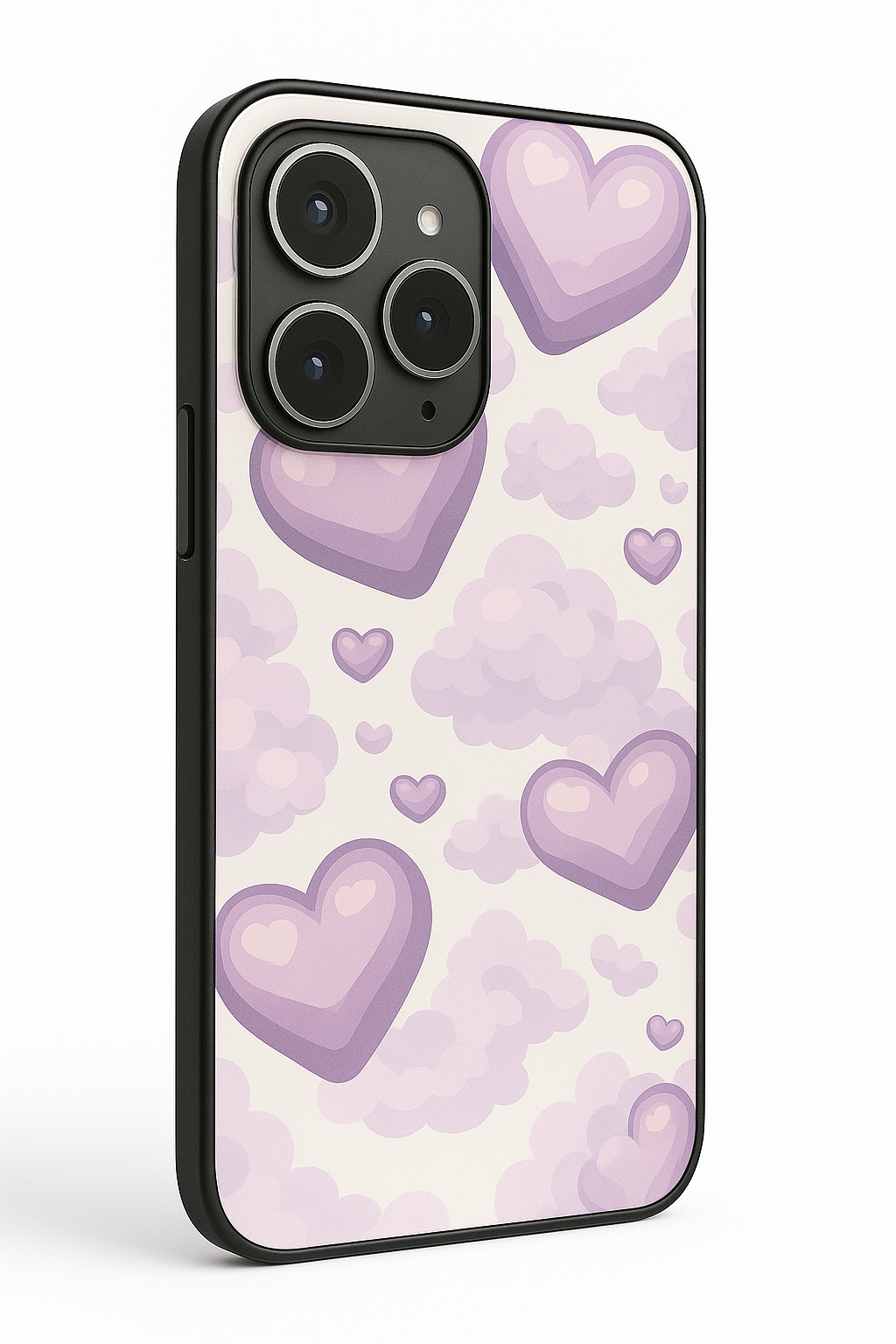 Purple Hearts Premium Glass Back Cover For iPhone 11,12,13,14,15,16 Models