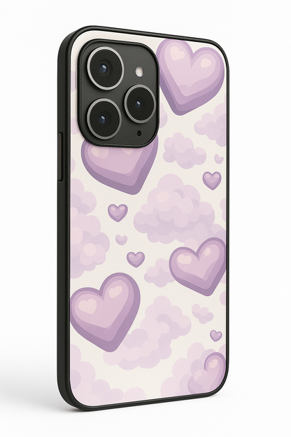 Purple Hearts Premium Glass Back Cover For iPhone 11,12,13,14,15,16 Models