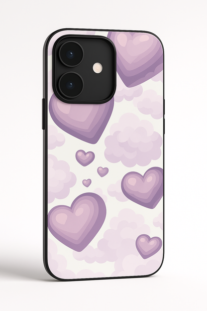 Purple Hearts Premium Glass Back Cover For iPhone 11,12,13,14,15,16 Models