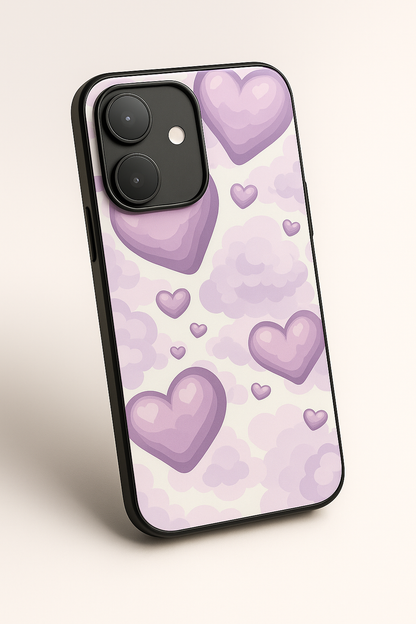 Purple Hearts Premium Glass Back Cover For iPhone 11,12,13,14,15,16 Models