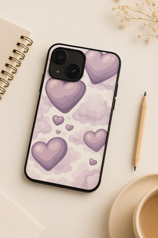 Purple Hearts Premium Glass Back Cover For iPhone 11,12,13,14,15,16 Models