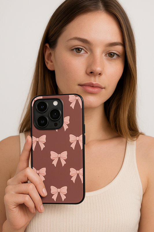 Brown Bows Sketch Premium Glass Back Cover For iPhone 11,12,13,14,15,16 Models