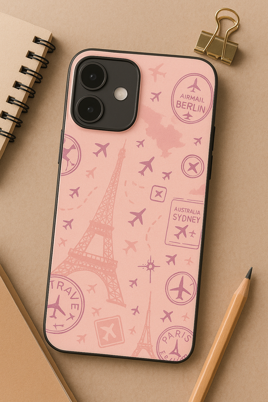 Travel Mania Premium Glass Back Cover For iPhone 11,12,13,14,15,16 Models
