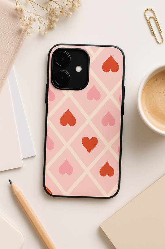 Hearts Play Premium Glass Back Cover For iPhone 11,12,13,14,15,16 Models
