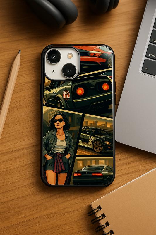 Drag Cars Premium Glass Back Cover For iPhone 11,12,13,14,15,16 Models