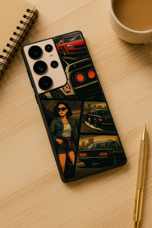 Drag Cars Premium Glass Back Cover For Galaxy S22, S23, S24, S25 Models
