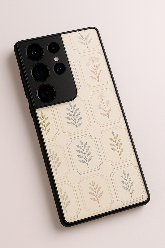 Floral Checks Pattern Premium Glass Back Cover For Galaxy S22, S23, S24, S25 Models
