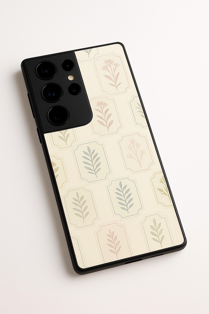 Floral Checks Pattern Premium Glass Back Cover For Galaxy S22, S23, S24, S25 Models