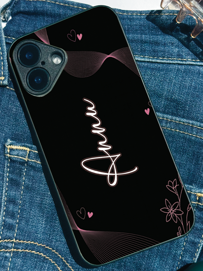 Velvet Bloom Personalised Name Premium Glass Back Cover For iPhone 11,12,13,14,15,16 Models