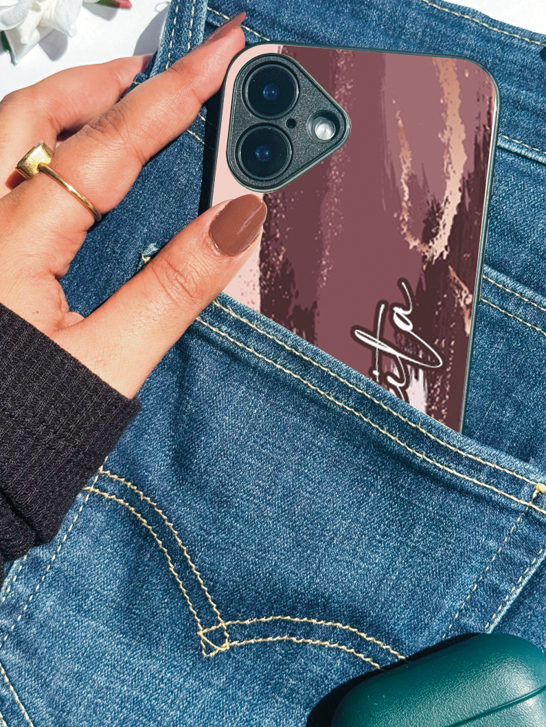 Rosé Haze Personalised Name Premium Glass Back Cover For iPhone 11,12,13,14,15,16 Models