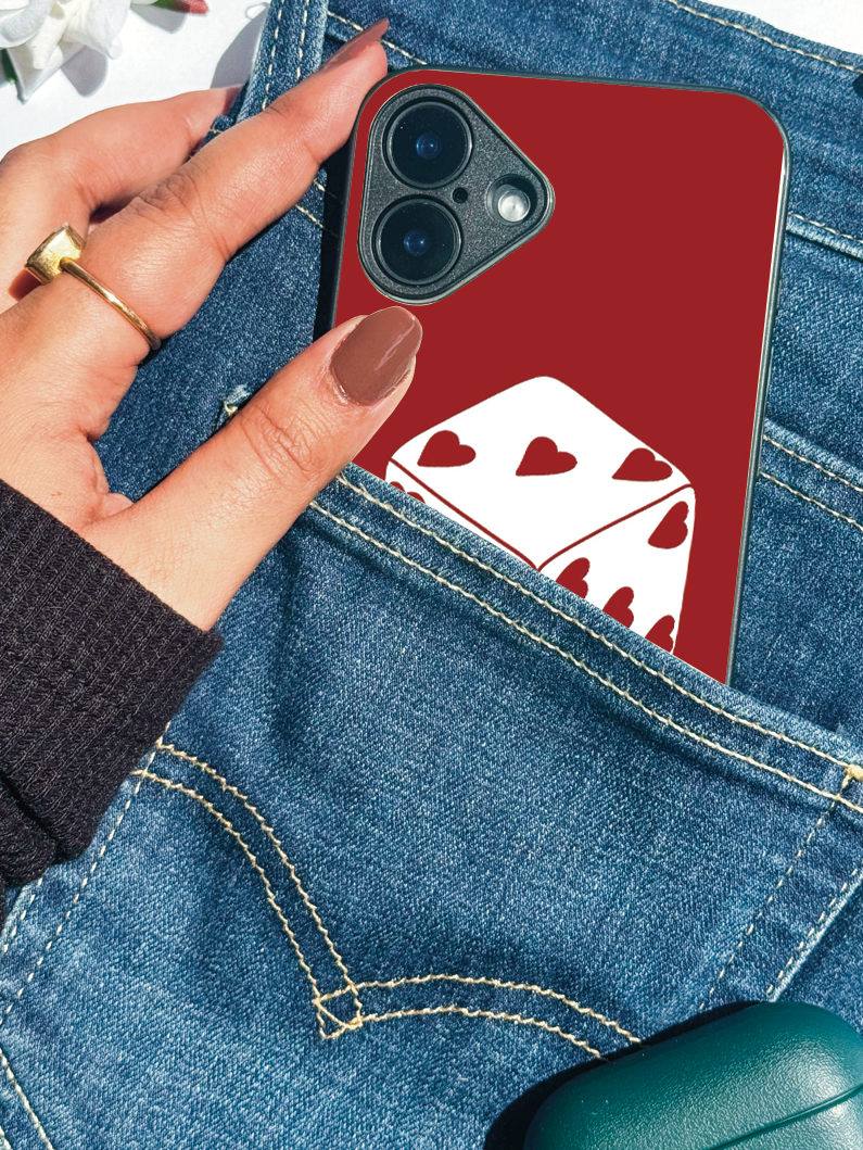 Hearts & Dice Premium Glass Back Cover For iPhone 11,12,13,14,15,16,17 Models