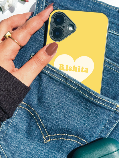 Sunny Heart Personalised Name Premium Glass Back Cover For iPhone 11,12,13,14,15,16 Models