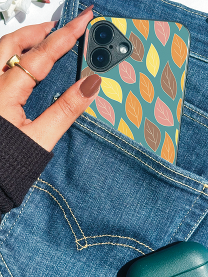 Leaf Pattern Premium Glass Back Cover For iPhone 11,12,13,14,15,16 Models