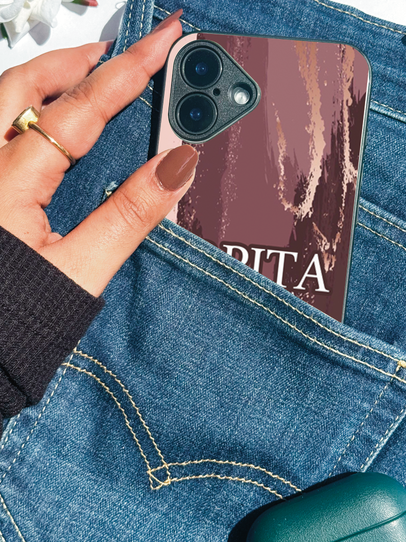 Rosé Haze Personalised Name Premium Glass Back Cover For iPhone 11,12,13,14,15,16 Models