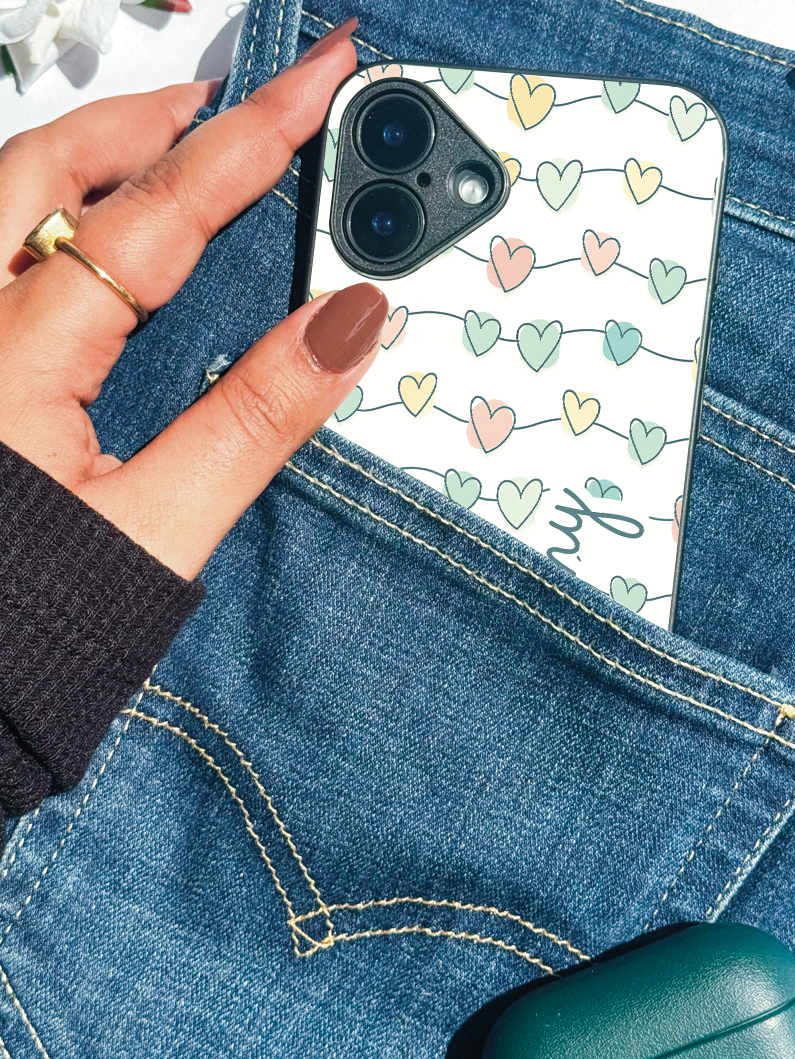 Pastel Strings Personalised Name Premium Glass Back Cover For iPhone 11,12,13,14,15,16 Models