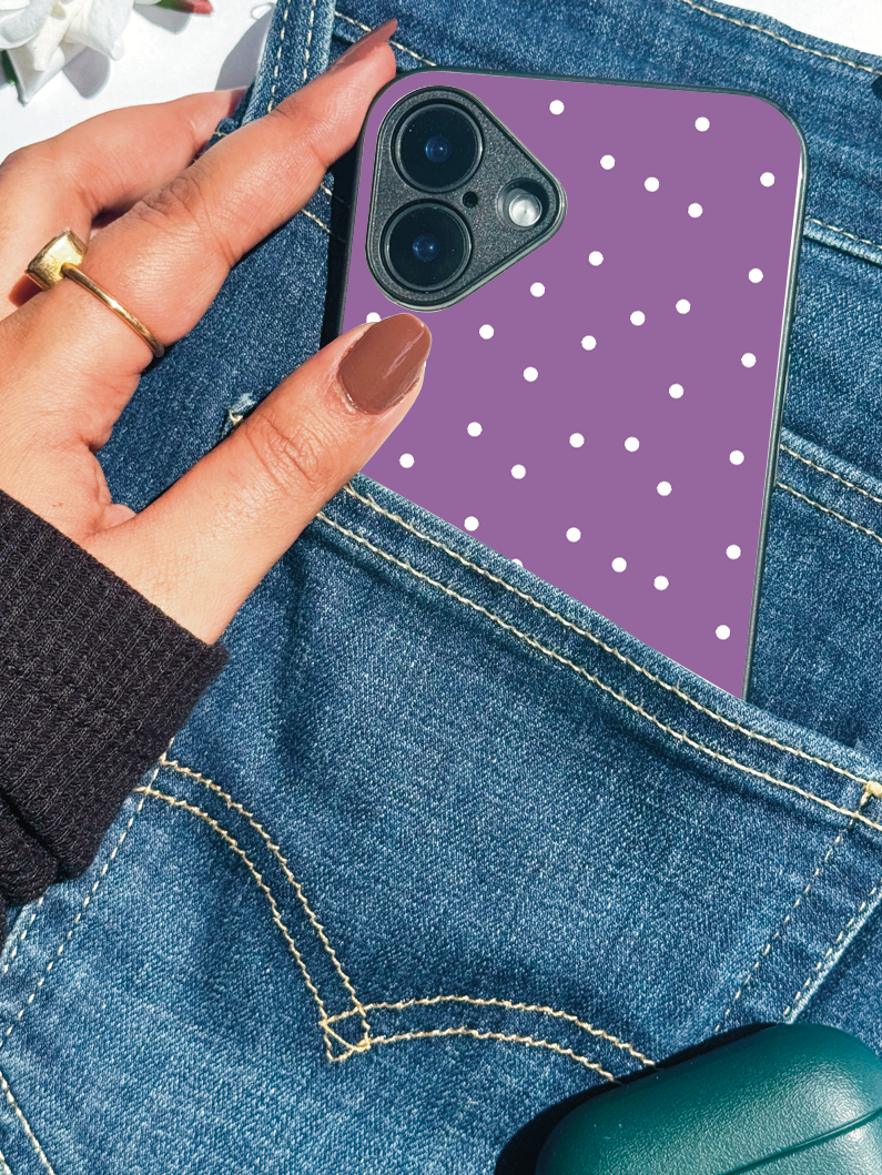 Lavender Dots Personalised Name Premium Glass Back Cover For iPhone 11,12,13,14,15,16 Models