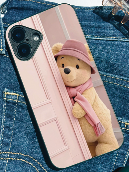 Cozy Teddy Premium Glass Back Cover For iPhone 11,12,13,14,15,16 Models