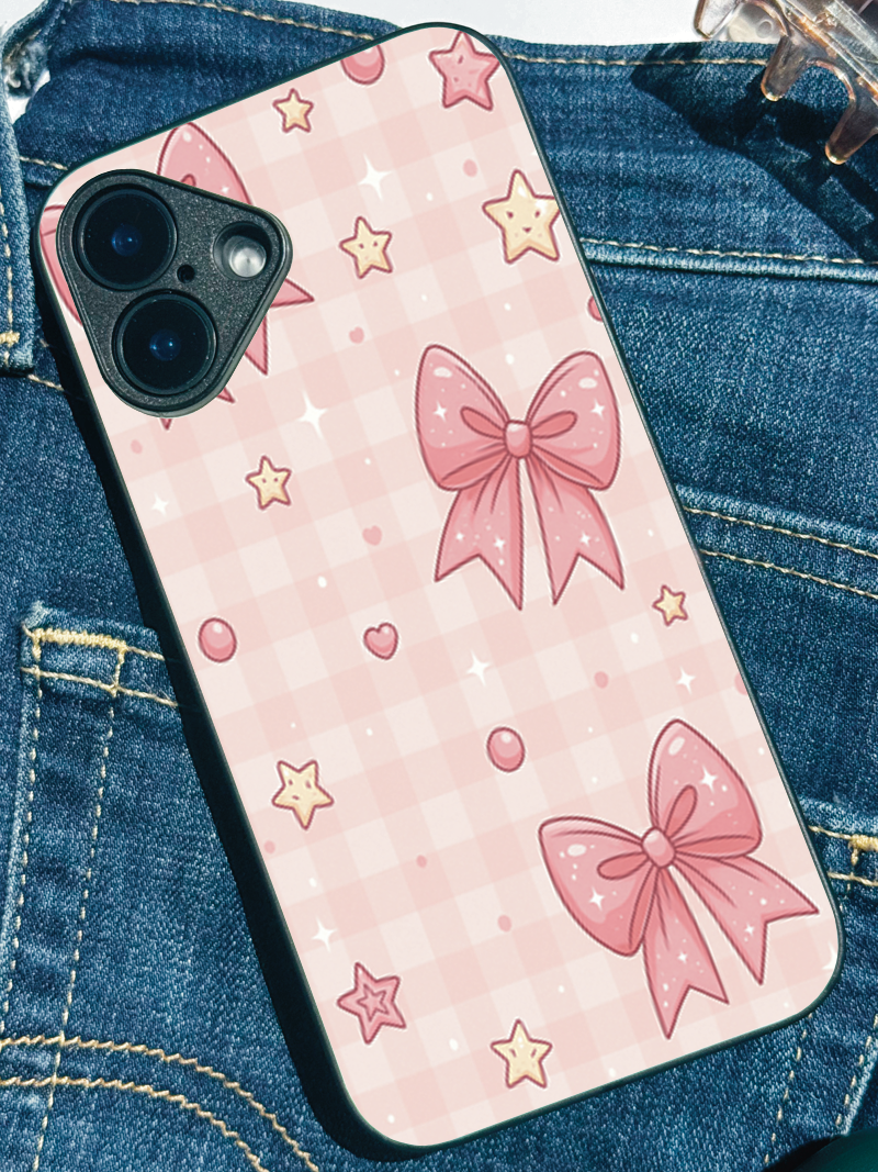 Pastel Charm remium Glass Back Cover For iPhone 11,12,13,14,15,16 Models