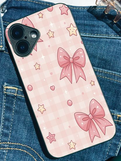 Pastel Charm remium Glass Back Cover For iPhone 11,12,13,14,15,16 Models