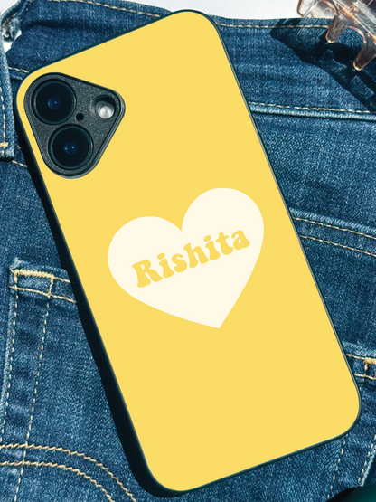 Sunny Heart Personalised Name Premium Glass Back Cover For iPhone 11,12,13,14,15,16 Models