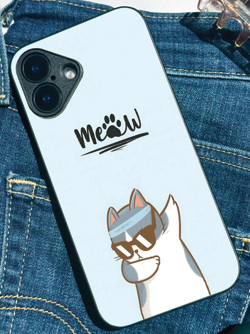 Cool Cat Premium Glass Back Cover For iPhone 11,12,13,14,15,16 Models