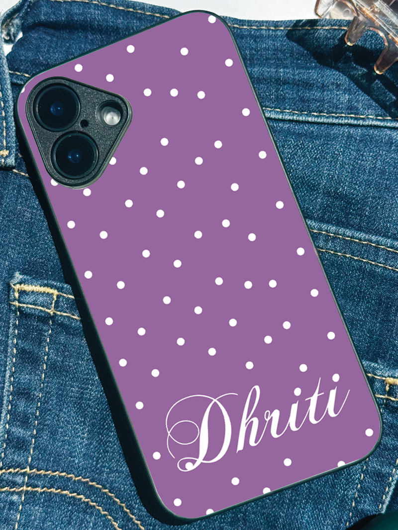 Lavender Dots Personalised Name Premium Glass Back Cover For iPhone 11,12,13,14,15,16 Models