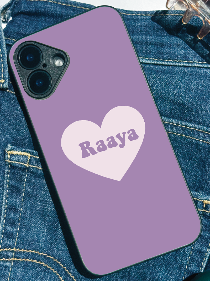 Mint Heart Personalised Name Premium Glass Back Cover For iPhone 11,12,13,14,15,16 Models