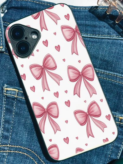 Bow Bliss Premium Glass Back Cover For iPhone 11,12,13,14,15,16 Models