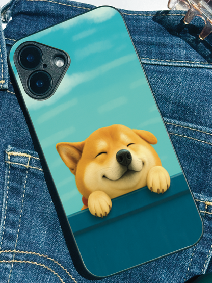 Smiley Shibe Cas Premium Glass Back Cover For iPhone 11,12,13,14,15,16 Models